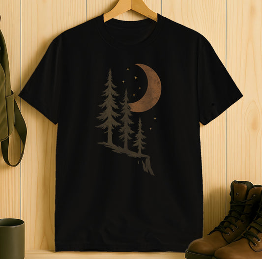 Dark Forest Moon and Stars Themed T-Shirt Product